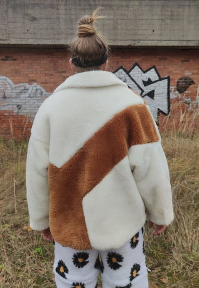 Contrast fleece jacket faux fur wide aviator bomber in brown