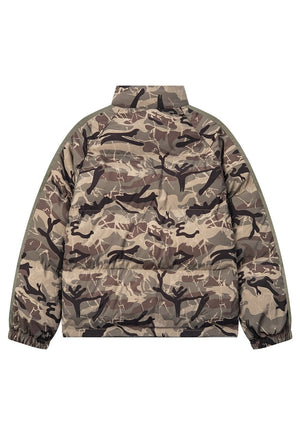 Grey camo print puffer jacket military bomber army coat