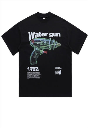 Water gun t-shirt grunge tee retro punk pistol top in white