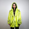 Luminous faux fur coat neon green trench oversize lemon jacket festival overcoat fluorescent peacoat rave bomber psychedelic party fleece