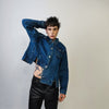 Asymmetric denim jacket reworked grunge jean bomber stitched raver coat unisex premium biker jacket skater top in blue