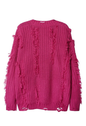 Ripped sweater knitted distressed jumper shredded top pink