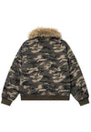 Miltary print aviator jacket faux fur collar camo bomber