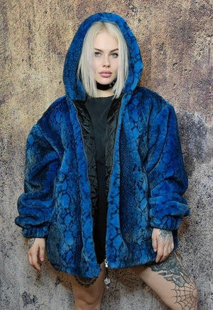 Python fleece Bomber 2in1 detachable snake jacket in blue