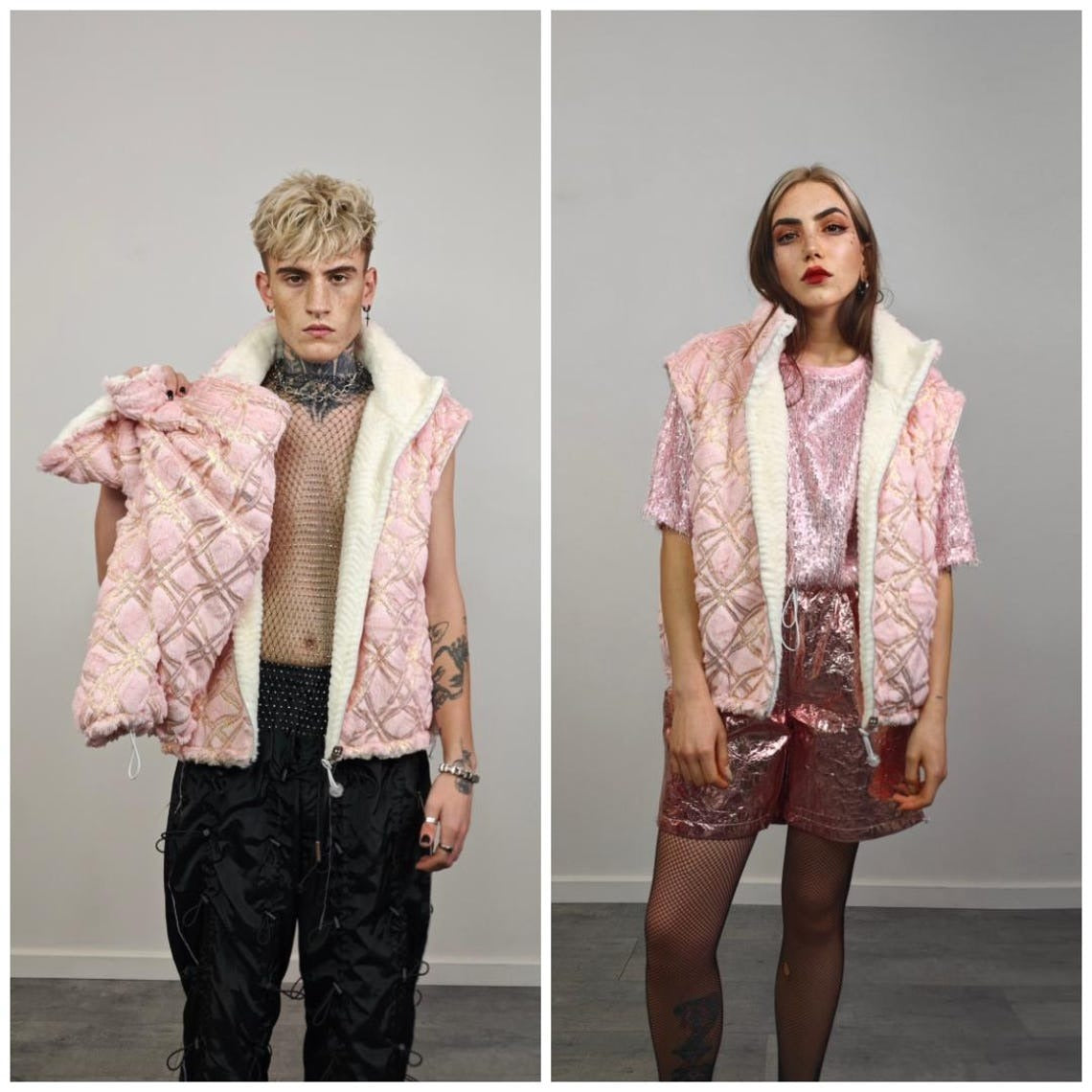 Glitter joggers pink track pants gold embellished trousers metallic hotpants fleece rave overalls sports set burning man outfit festival