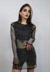 Diamante beaded mesh top transparent jumper seethrough black