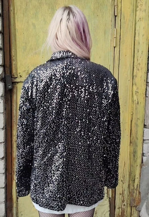 Oversized sparkly blazer sequined luminous shiny jacket grey