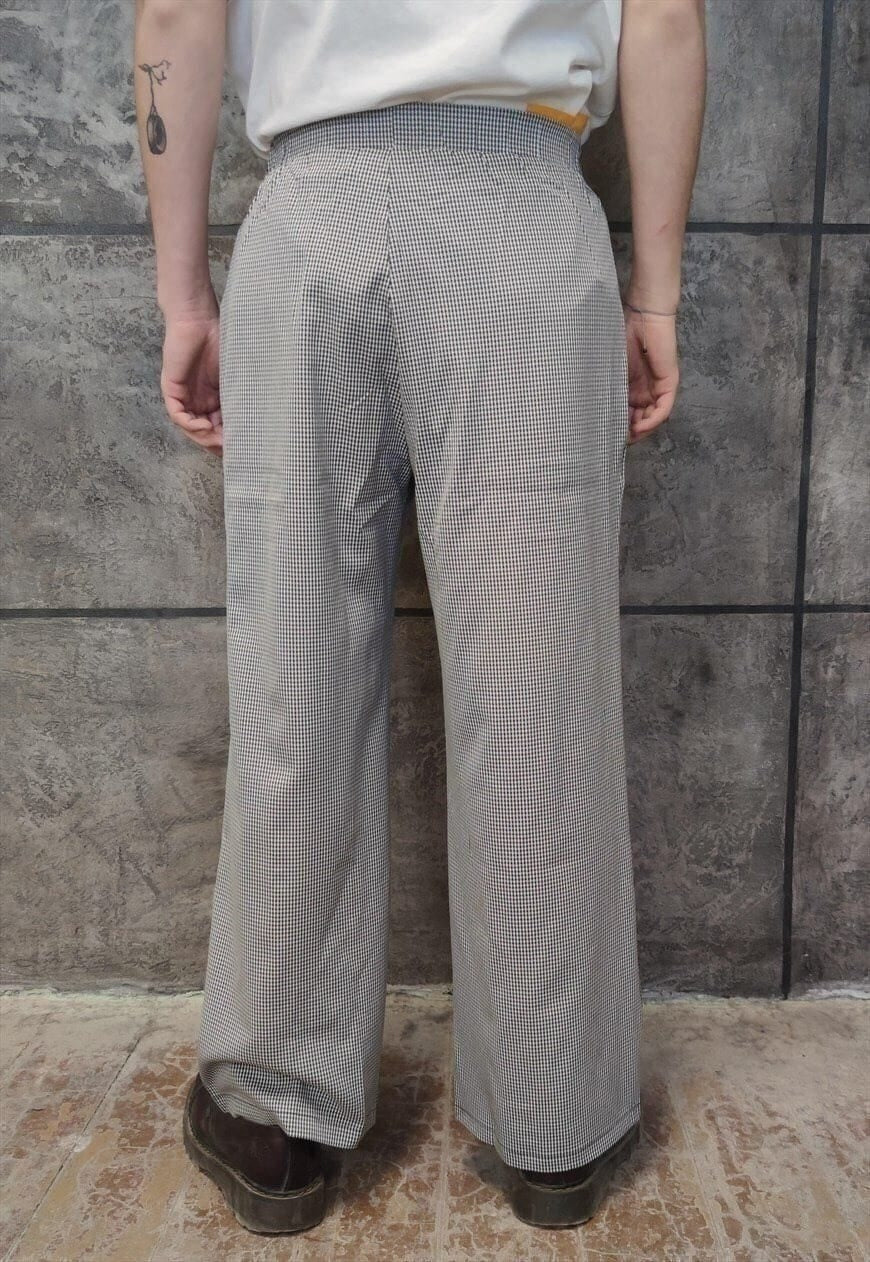 Check print joggers elastic wide fit overalls in black white