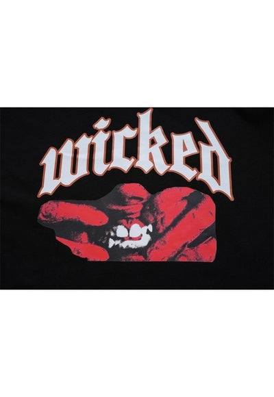 Wicked slogan t-shirt fang print tee utility top in black