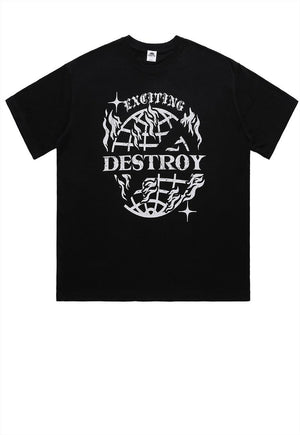 Destroy slogan t-shirt grunge earth tee retro Gothic top