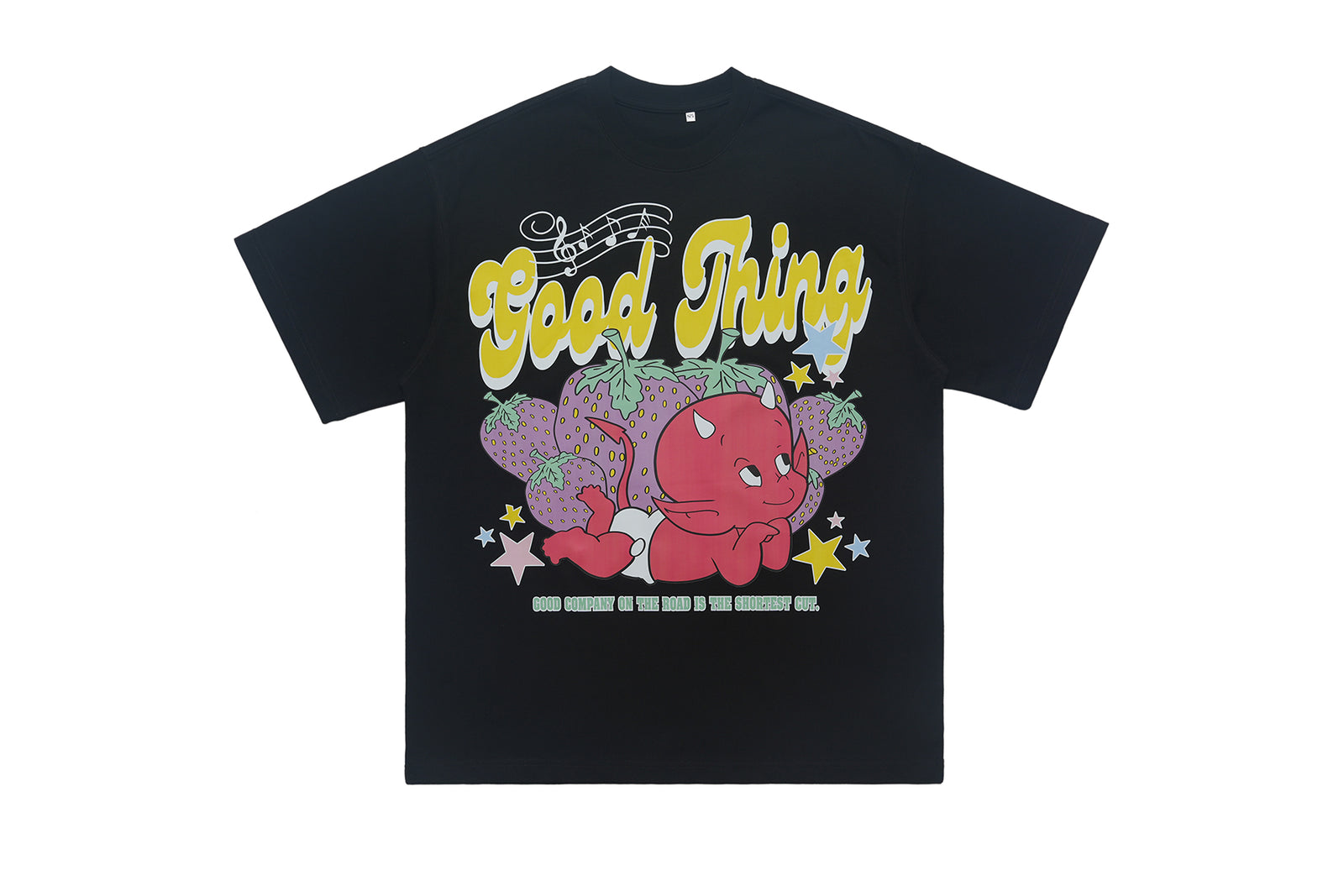 Little devil t-shirt retro devil cartoon top hell print tee in black