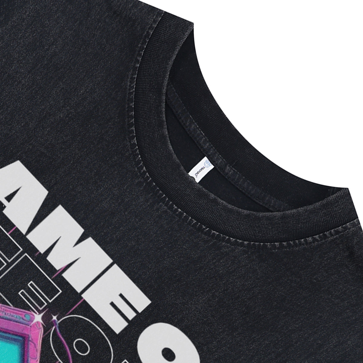 Gamer sleeveless t-shirt retro console print surfer vest 00s raver tank top in acid wash black
