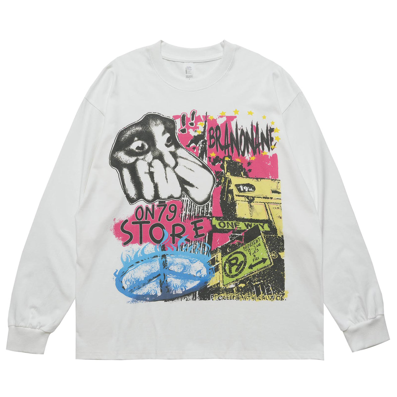 Y2K graffiti jumper skater top psychedelic hippie long sleeve t-shirt in white