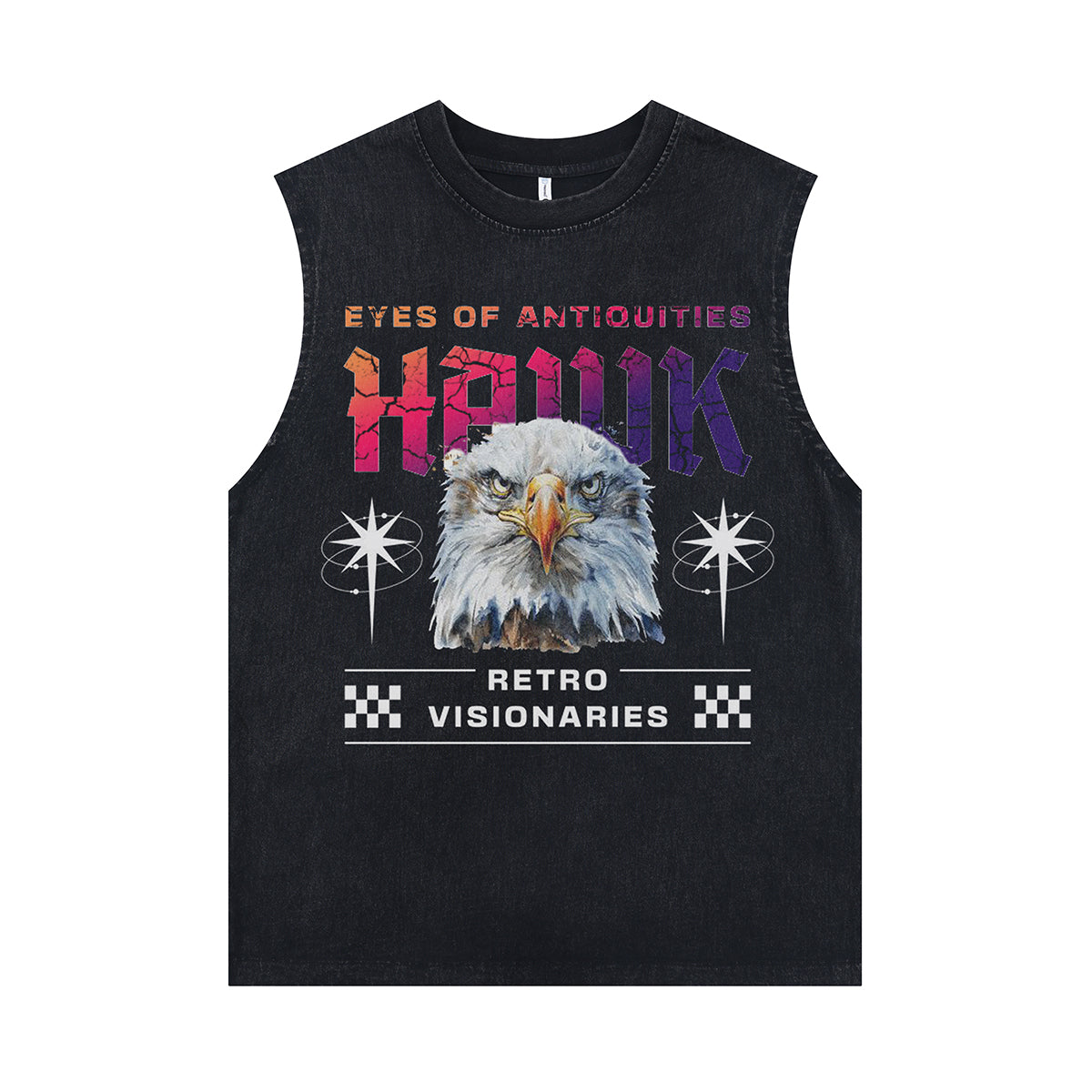 Eagle sleeveless t-shirt retro bird cartoon vest 80s poster tank top in acid wash black