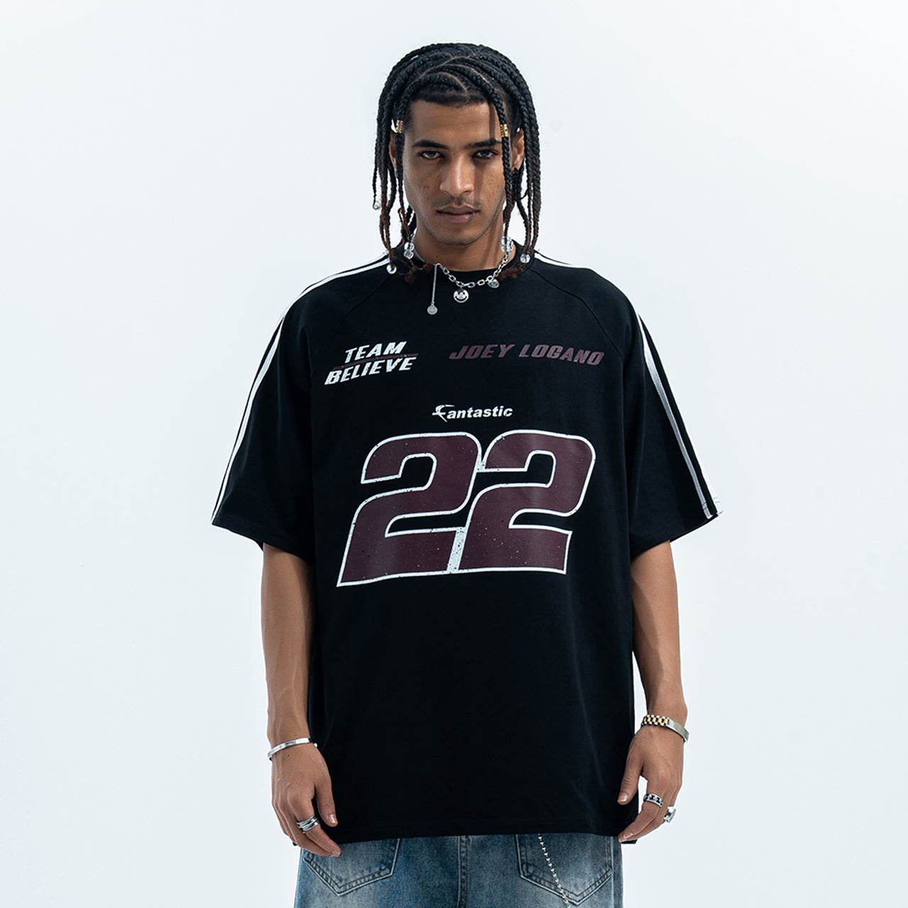 Racing t-shirt 22 number top motorsports tee in black