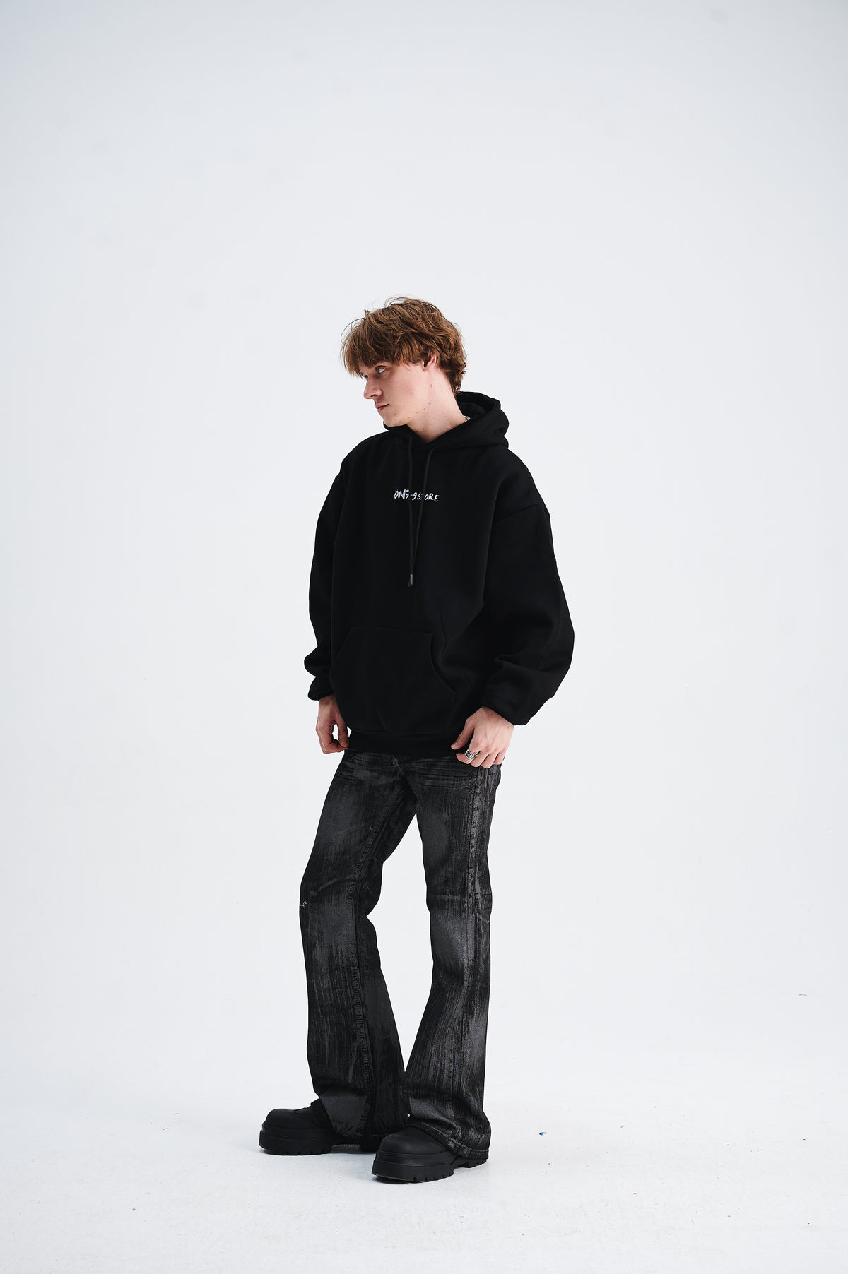 Middle finger print hoodie retro gunge jumper hip-hop pullover balaclava top in black