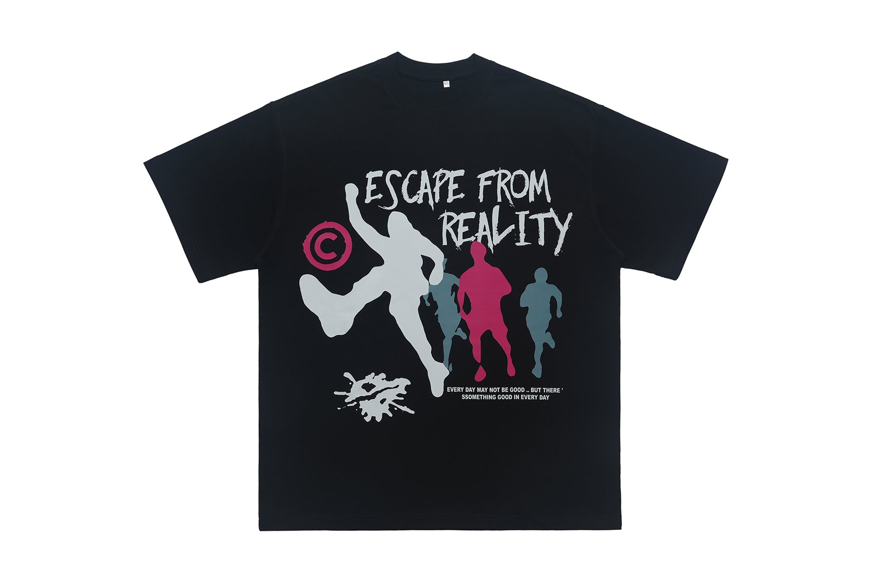 Psychedelic t-shirt graffitit top escape slogan tee raver jumper in black