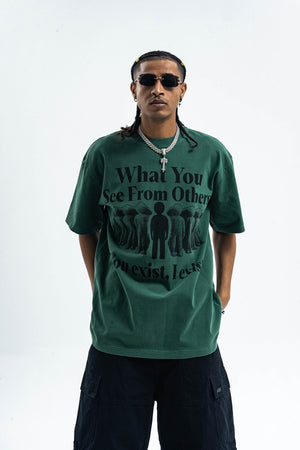 Psychedelic slogan t-shirt retro slogan top human print tee in grey
