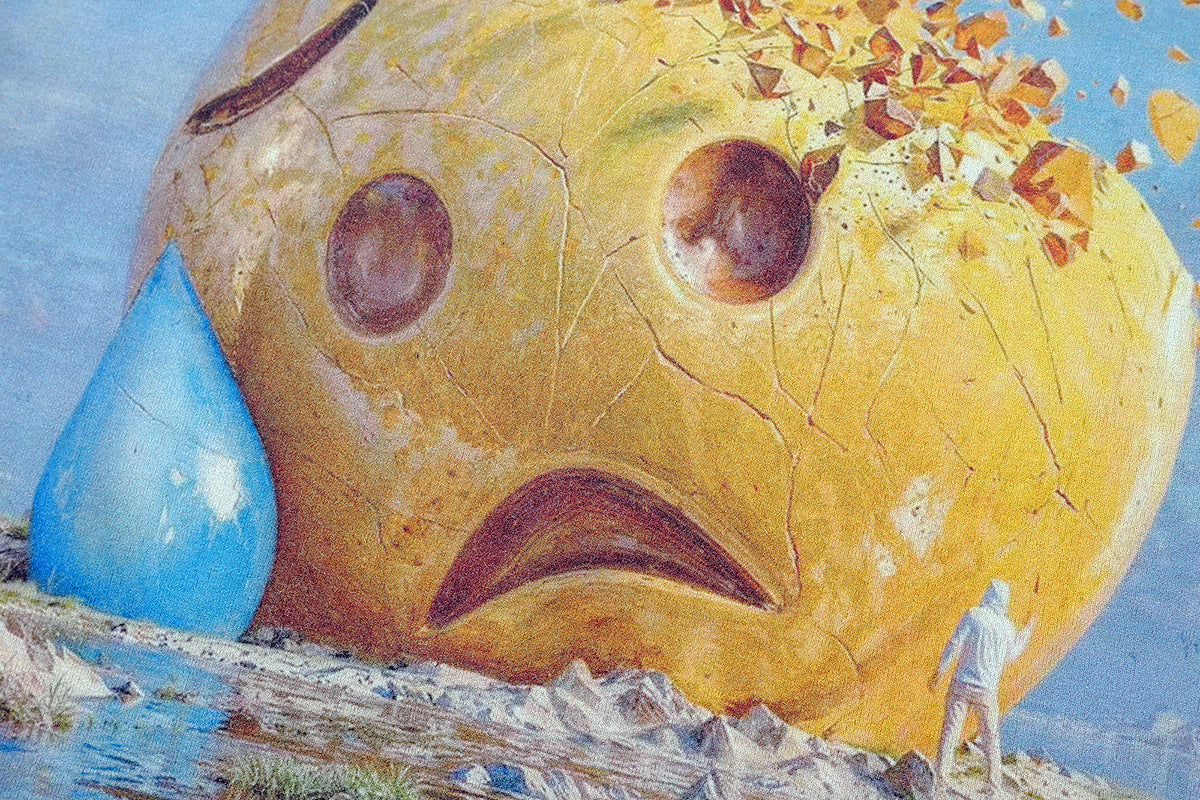 Sad emoji t-shirt hunter smile print tee funny y2k top in grey