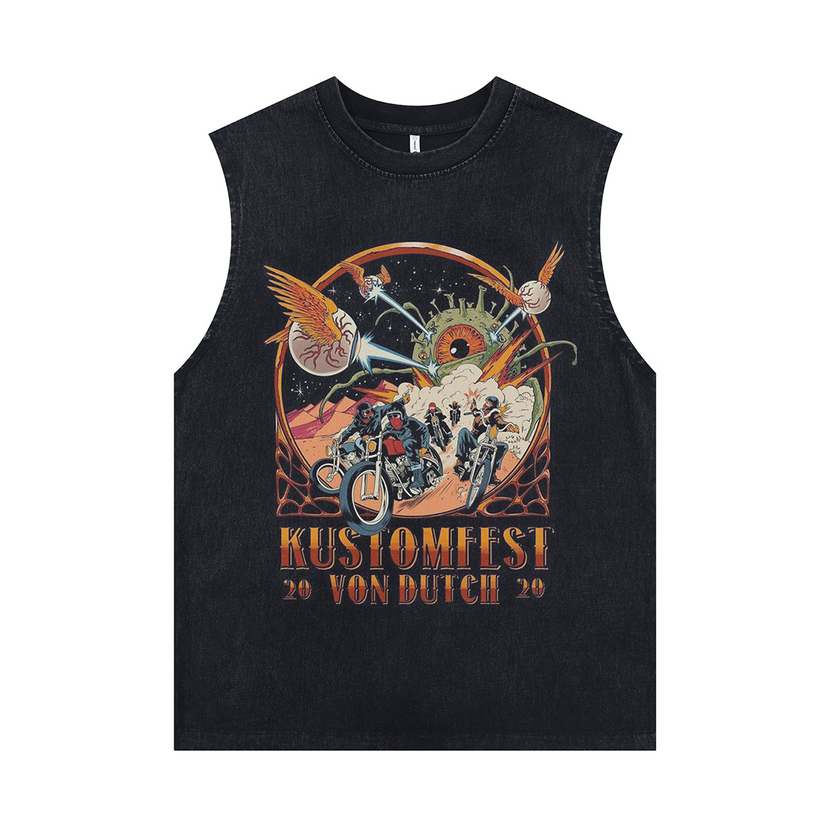 Von Dutch sleeveless t-shirt vintage cartoon vest 80s poster tank top in acid wash black