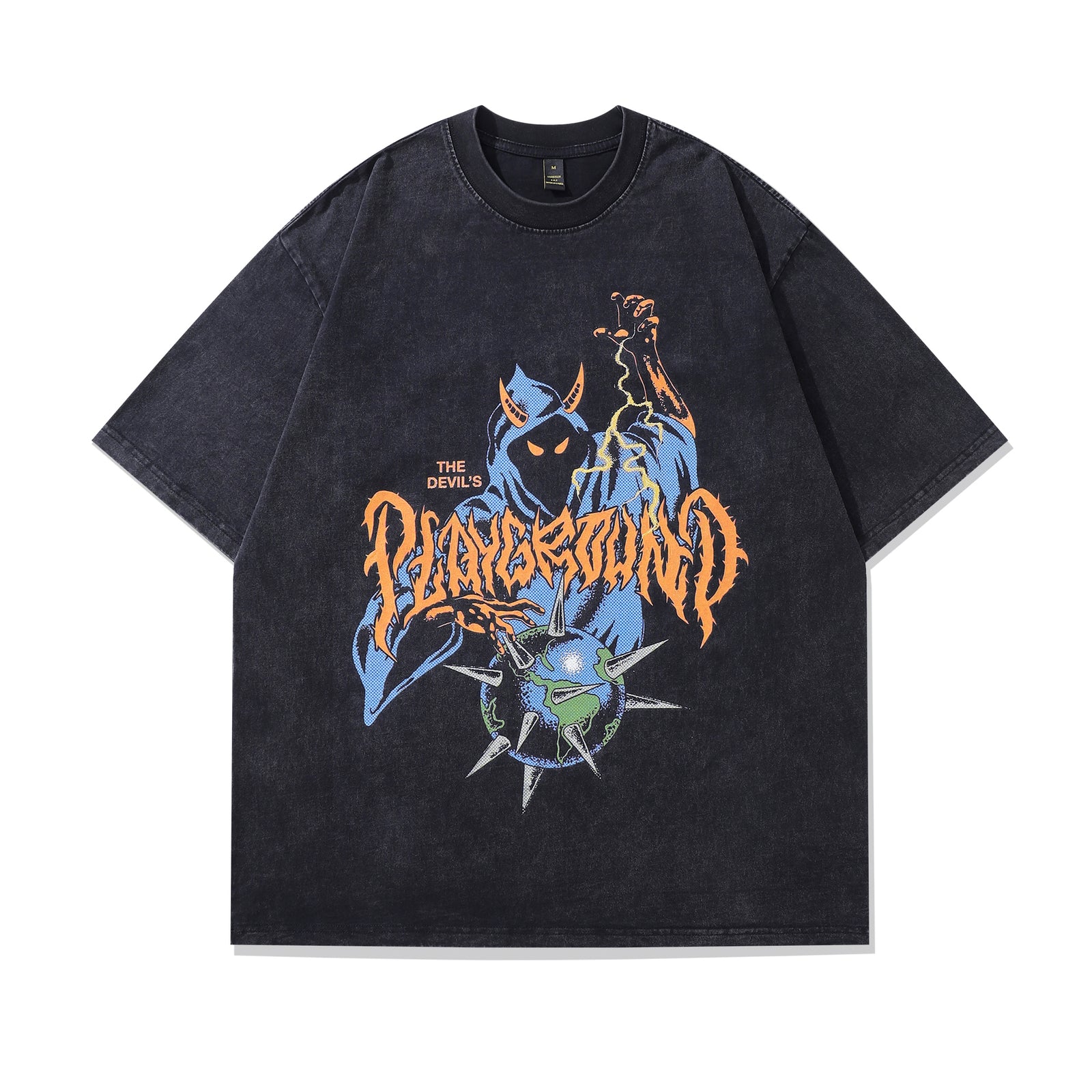 Devil t-shirt playground slogan tee retro creepy poster top in vintage grey