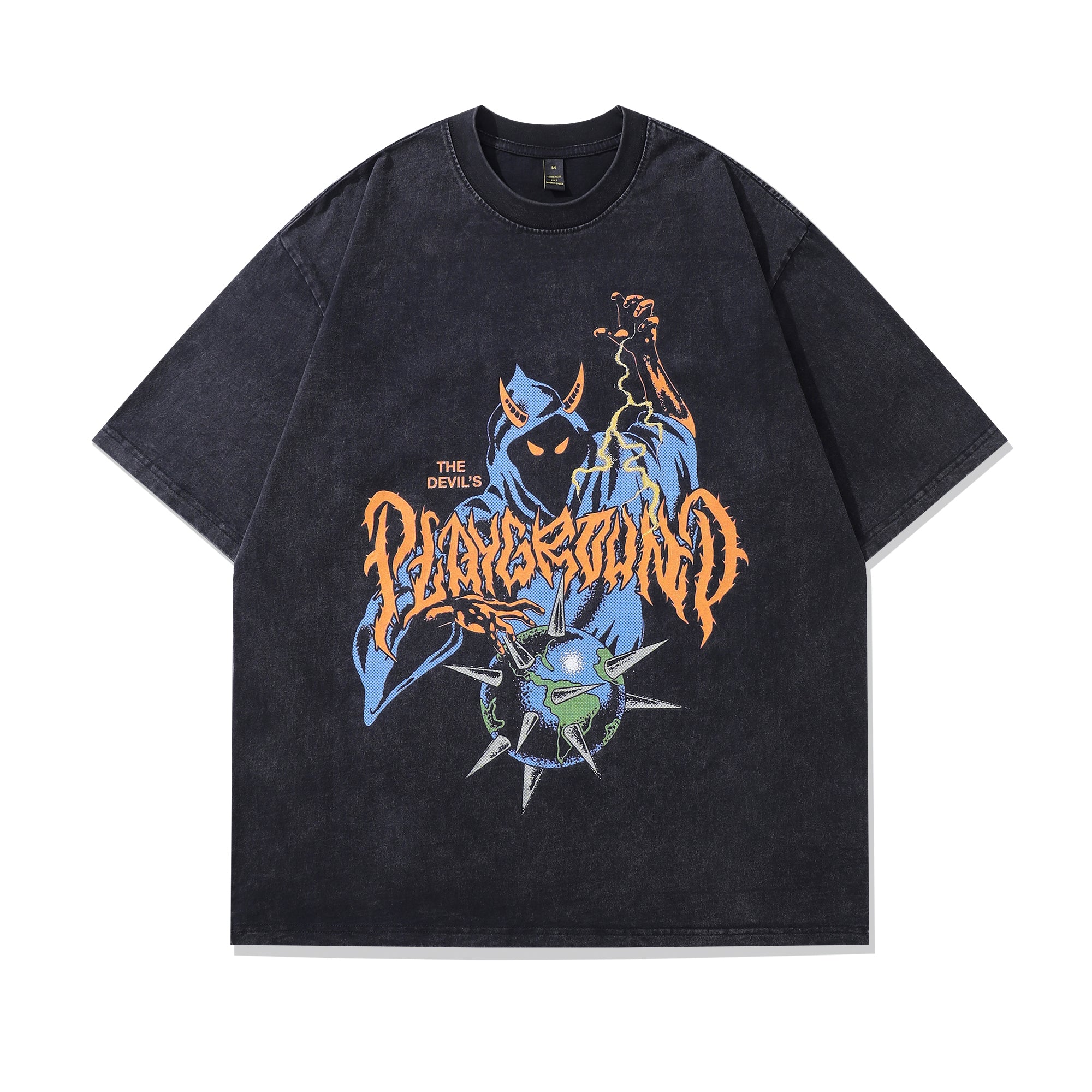 Devil t-shirt playground slogan tee retro creepy poster top in vintage grey