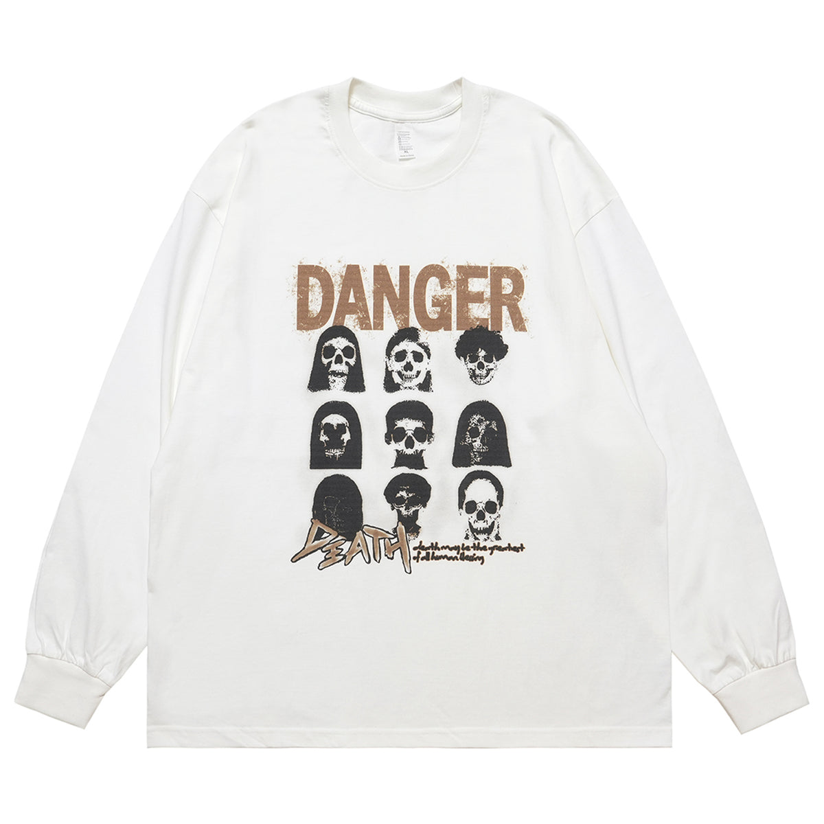 Danger slogan jumper skull print top 90s gothic poster long sleeve t-shirt in green