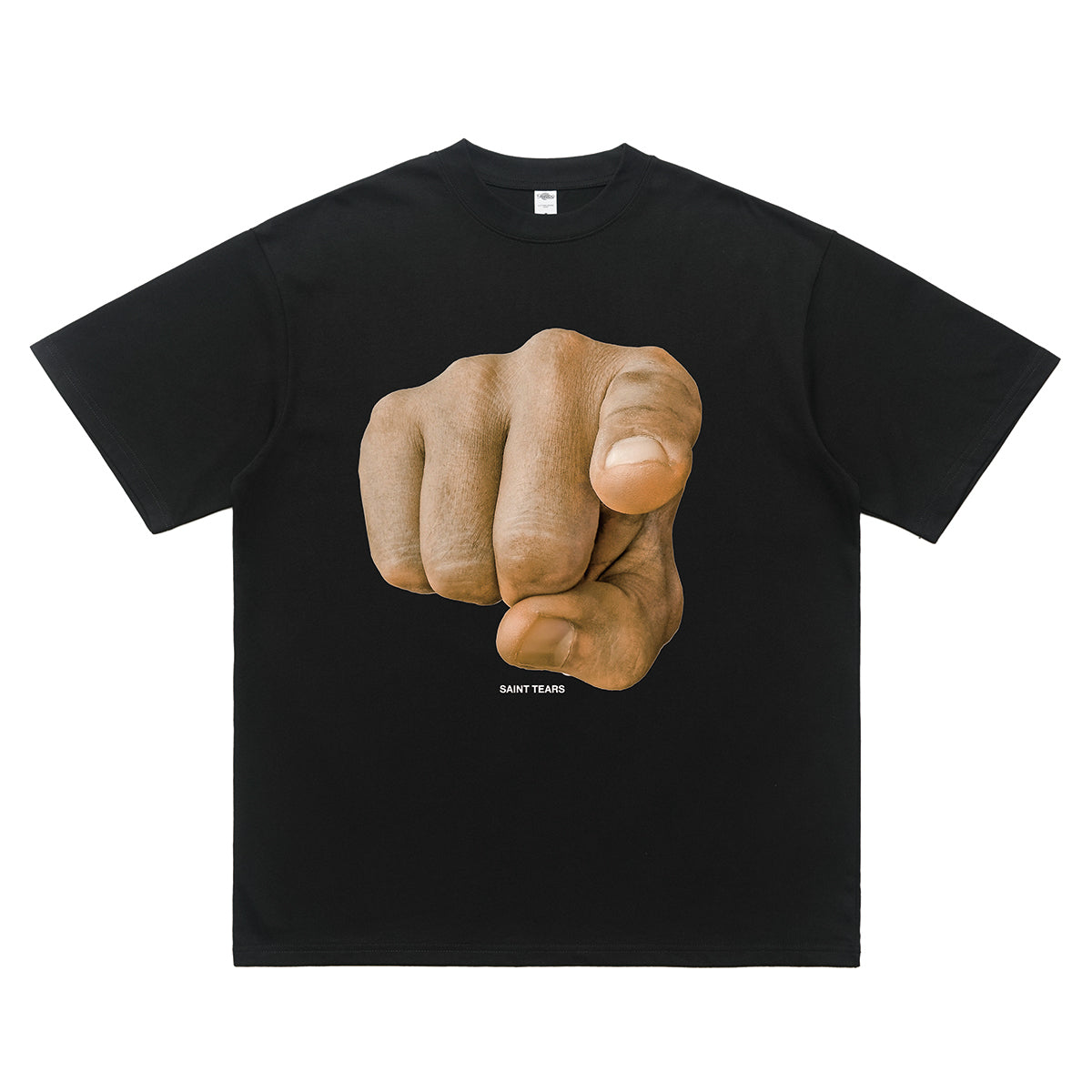 Jesus t-shirt saint slogan top fist print tee in black