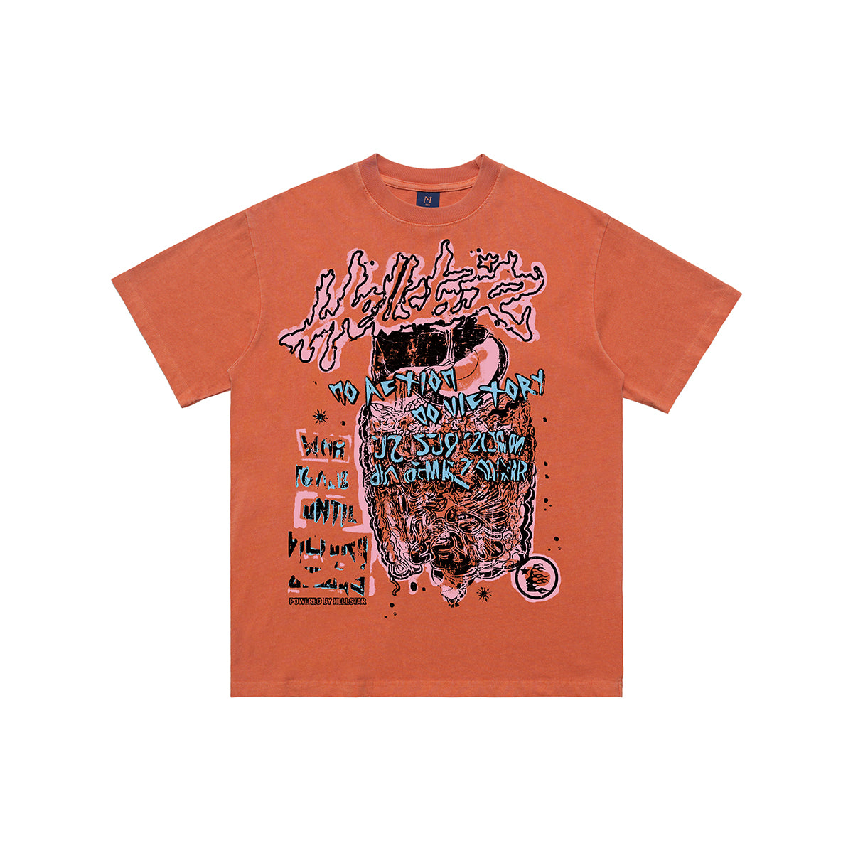 Hell slogan t-shirt grunge graffiti tee cross print top in Pink