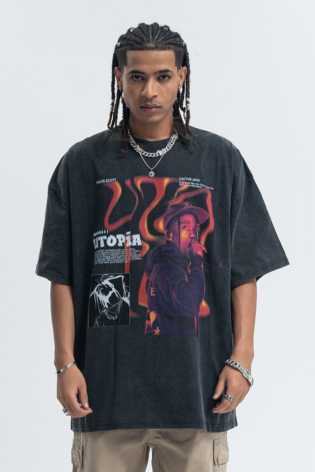 Vintage rapper t-shirt retro hip-hop top gangster tee in black