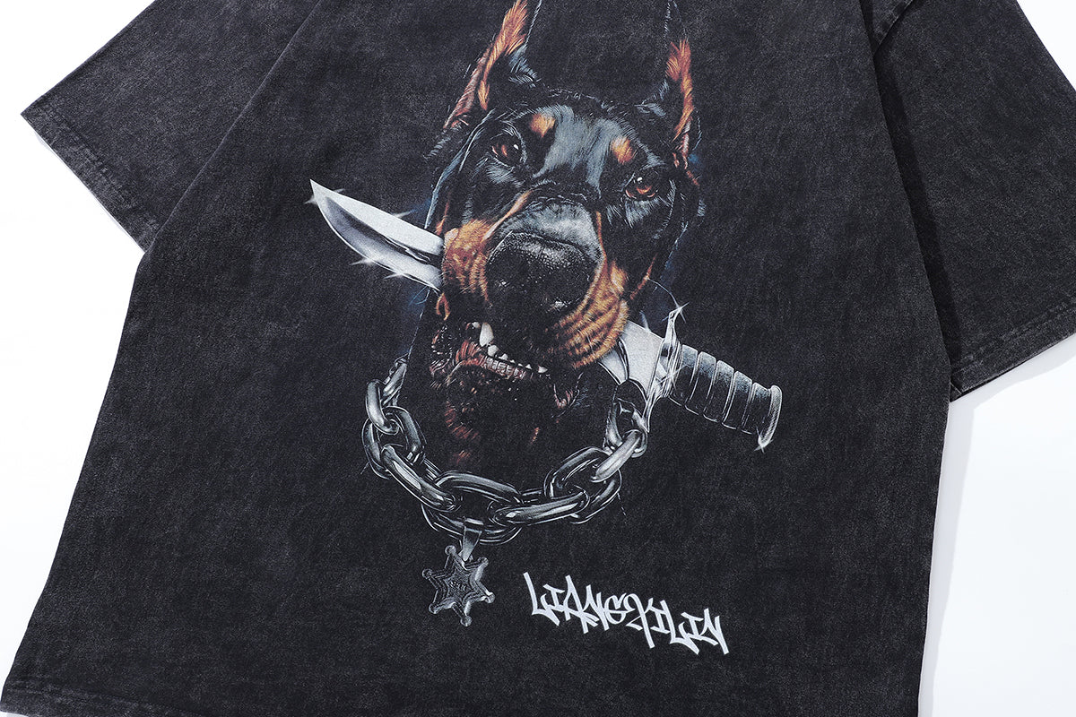 Doberman t-shirt hunter dog print tee pinscher poster top in vintage grey