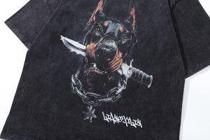 Doberman t-shirt hunter dog print tee pinscher poster top in vintage grey