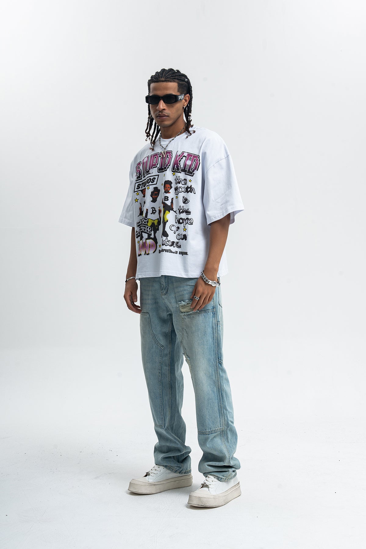 Kidcore t-shirt stupid slogan top grunge hip-hop tee in white