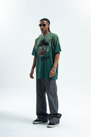 Duck cartoon t-shirt retro print tee old school top in green