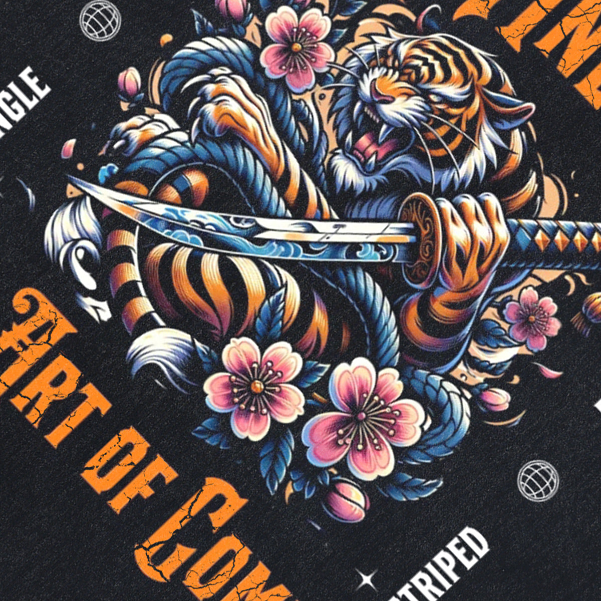 Japanese cartoon sleeveless t-shirt Bengal tiger cartoon surfer vest Samurai poster tank top in acid wash black