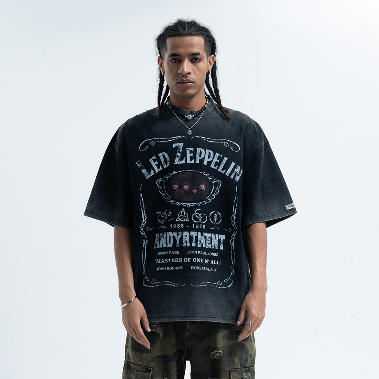 Vintage Led Zeppelin t-shirt metalcore top retro rockband tee black