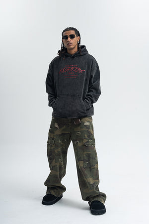 Palm print hoodie vintage hip-hop pullover retro gangster top tattoo print jumper in acid grey