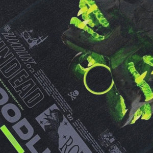 Fluorescent skeleton sleeveless t-shirt neon psychedelic skull cartoon vest creepy poster tank top in acid wash black