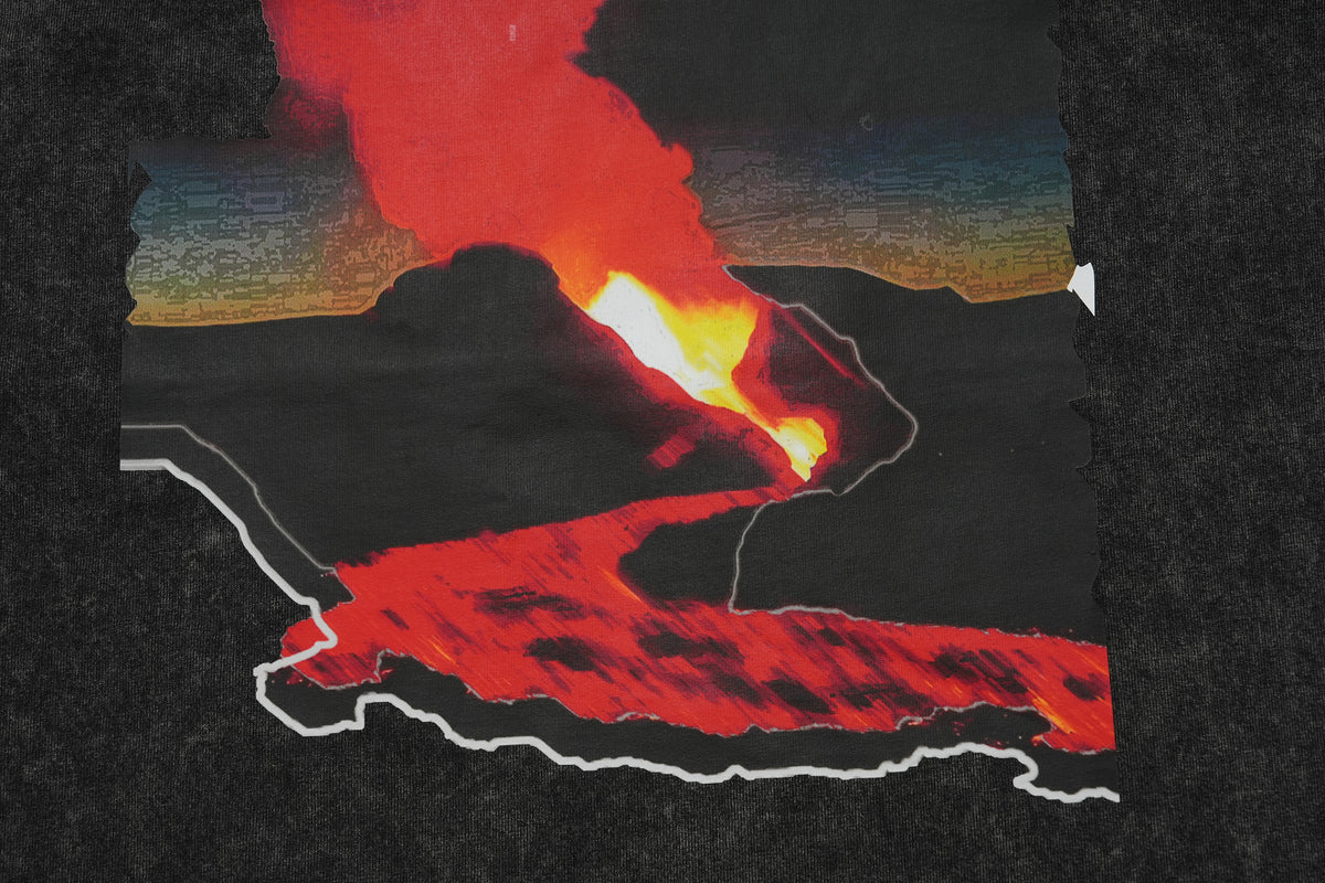 Volcano t-shirt lava print top y2k flame tee in black