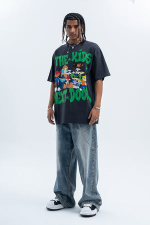 Y2k cartoon t-shirt kids slogan top retro anime tee in pink