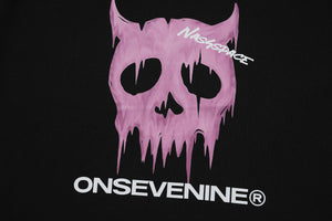 Devil print t-shirt skull cartoon tee evil top in black