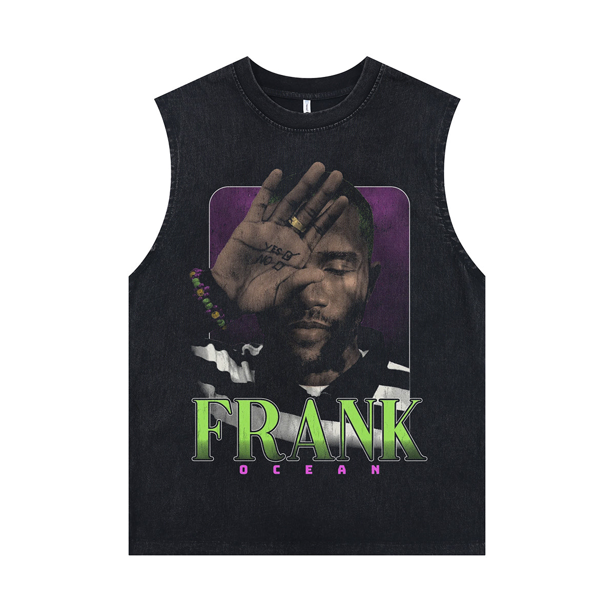 Frank Ocean sleeveless t-shirt vintage rapper vest hip-hop tank top in acid wash black