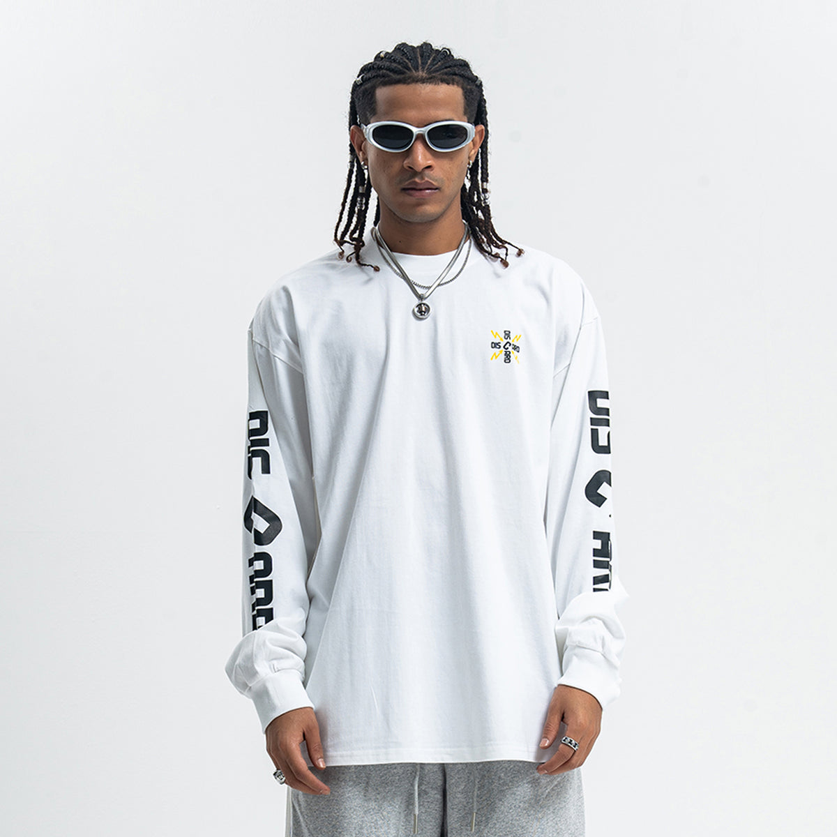 Discard slogan jumper long sleeve grunge t-shirt thunder print top in black