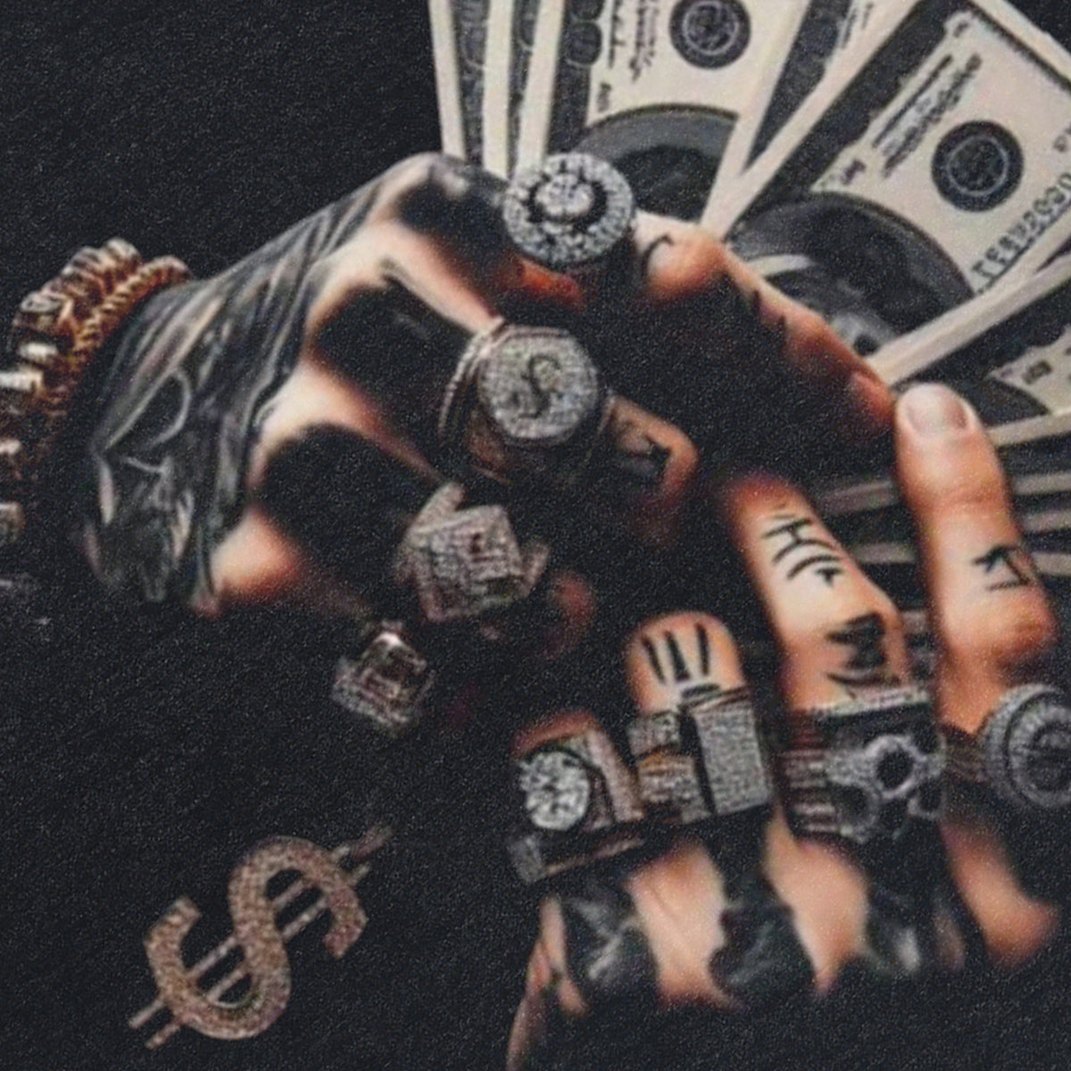 Hip-hop sleeveless t-shirt money print surfer vest 00s gangster tank top in acid wash black