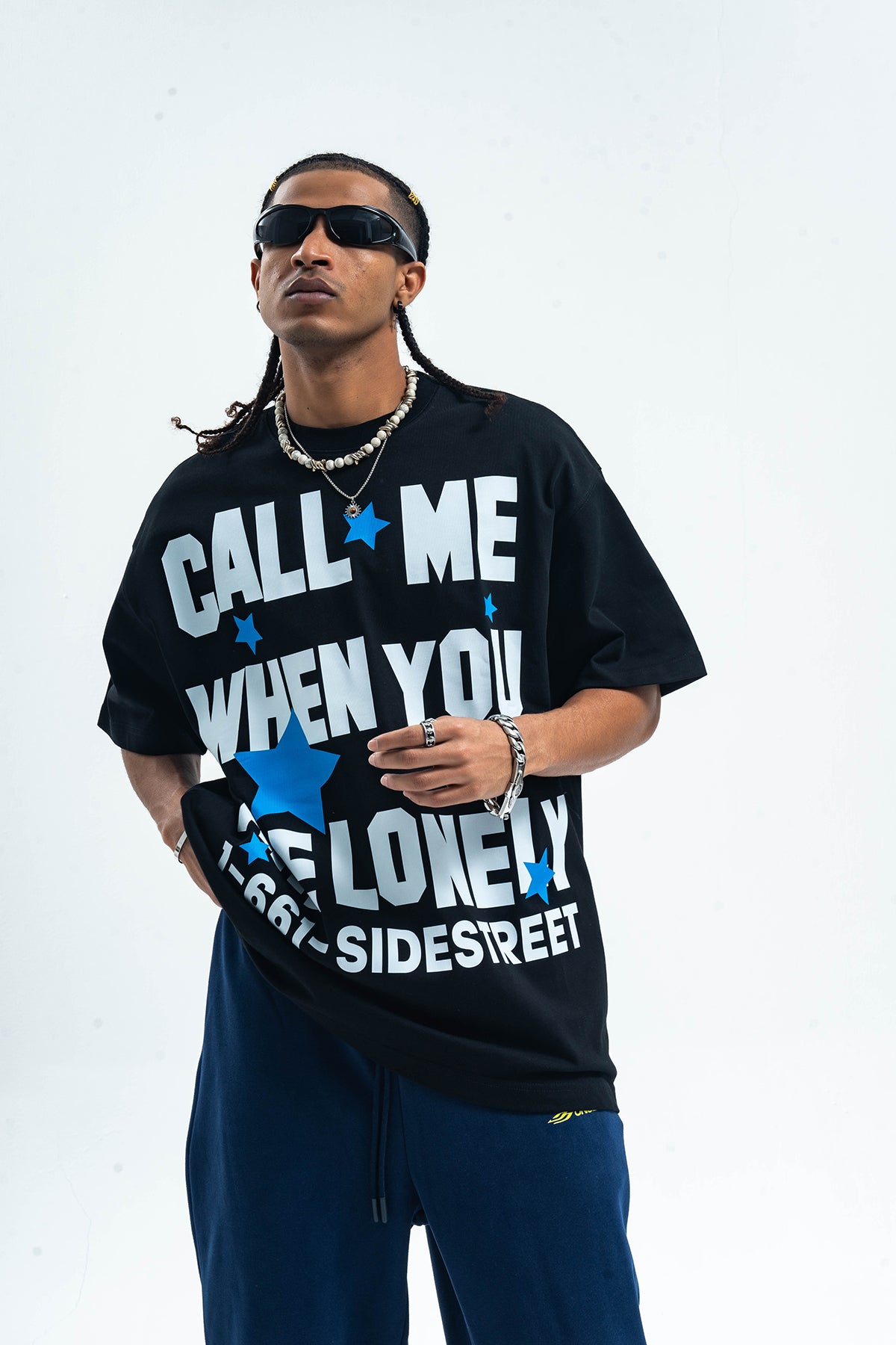 Lonely t-shirt single slogan top graffiti tee in Black