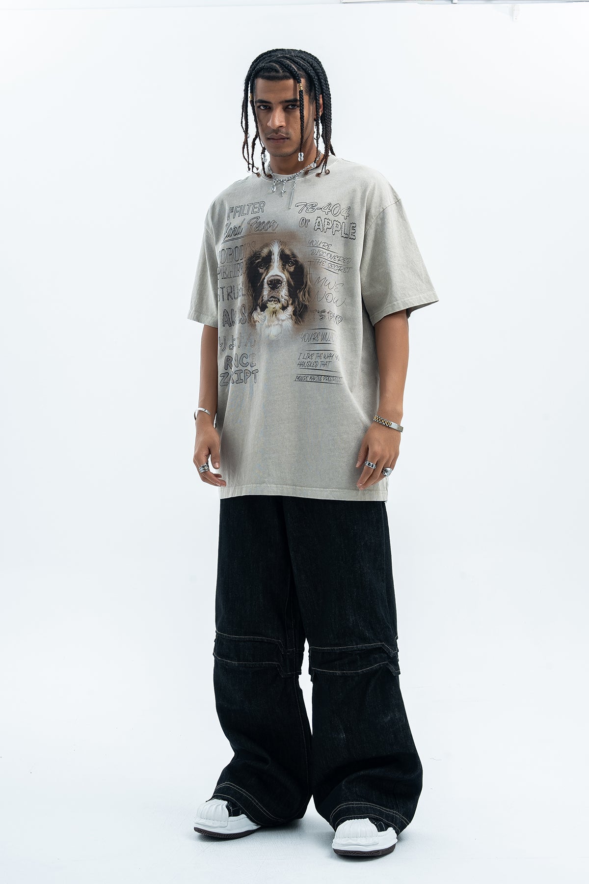 Dog t-shirt puppy print top retro cartoon tee animal jumper in grey