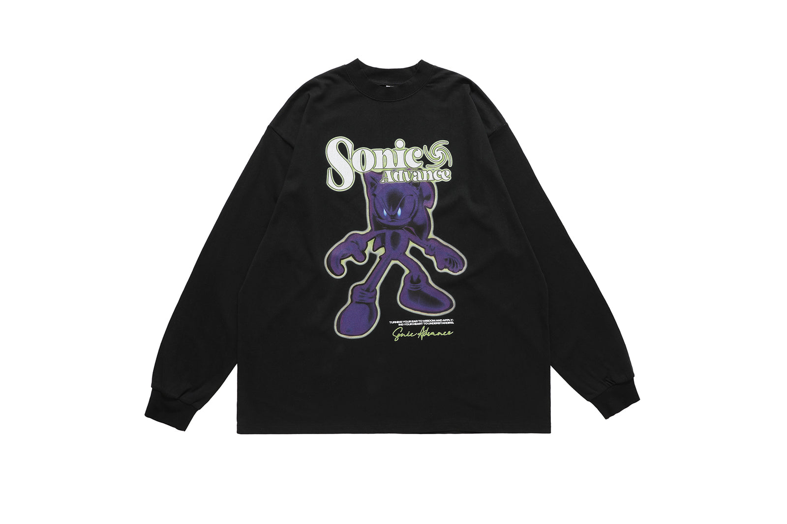 Retro gamer top Sonic long sleeve t-shirt old cartoon tee black