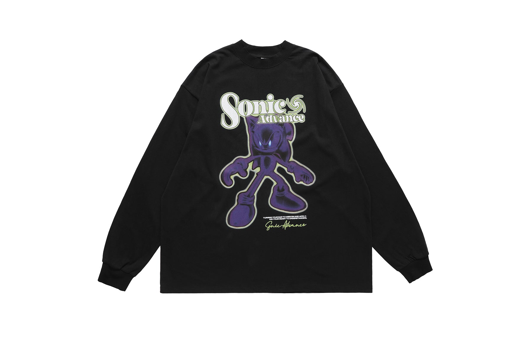 Retro gamer top Sonic long sleeve t-shirt old cartoon tee black