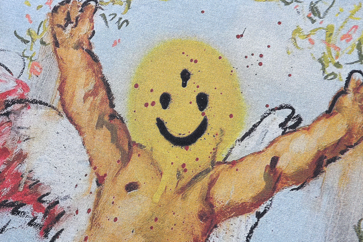 Angel emoji t-shirt creepy smile tee funny y2k top in grey