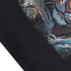 Bengal tiger sleeveless t-shirt animal cartoon surfer vest 90s hip-hop tank top in acid wash black